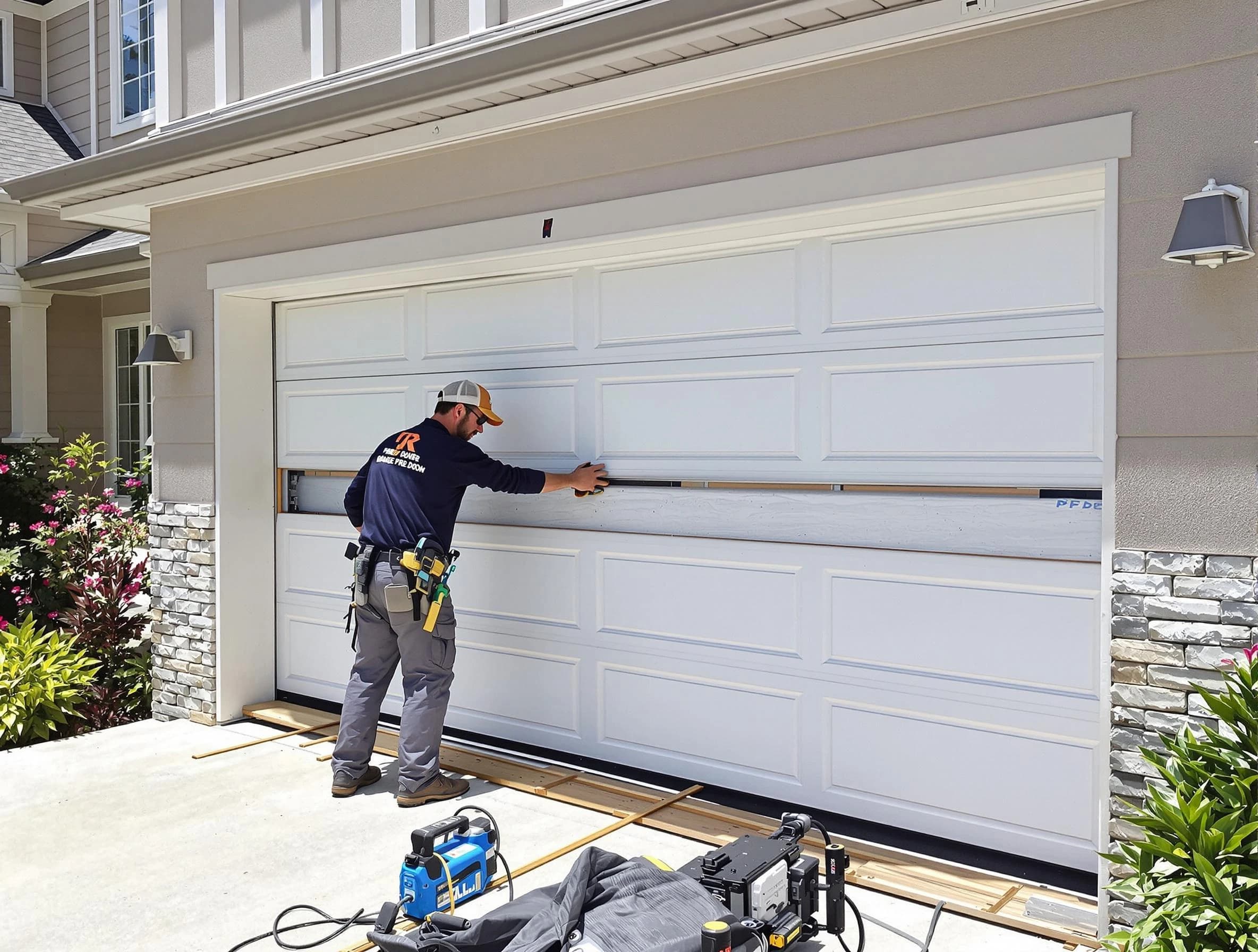 Snellville Garage Door Repair team performing complete garage door replacement at Snellville residence