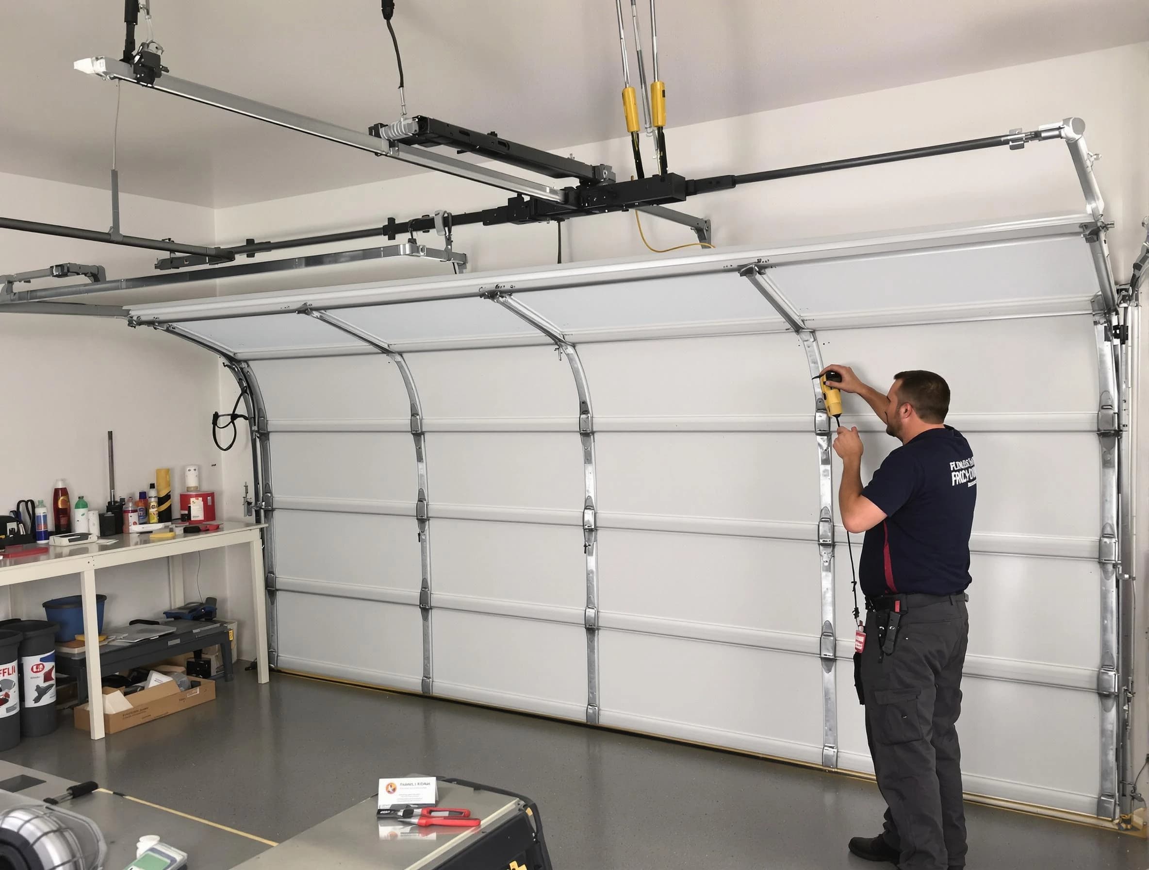 Snellville Garage Door Repair certified technician performing overhead door system repair in Snellville
