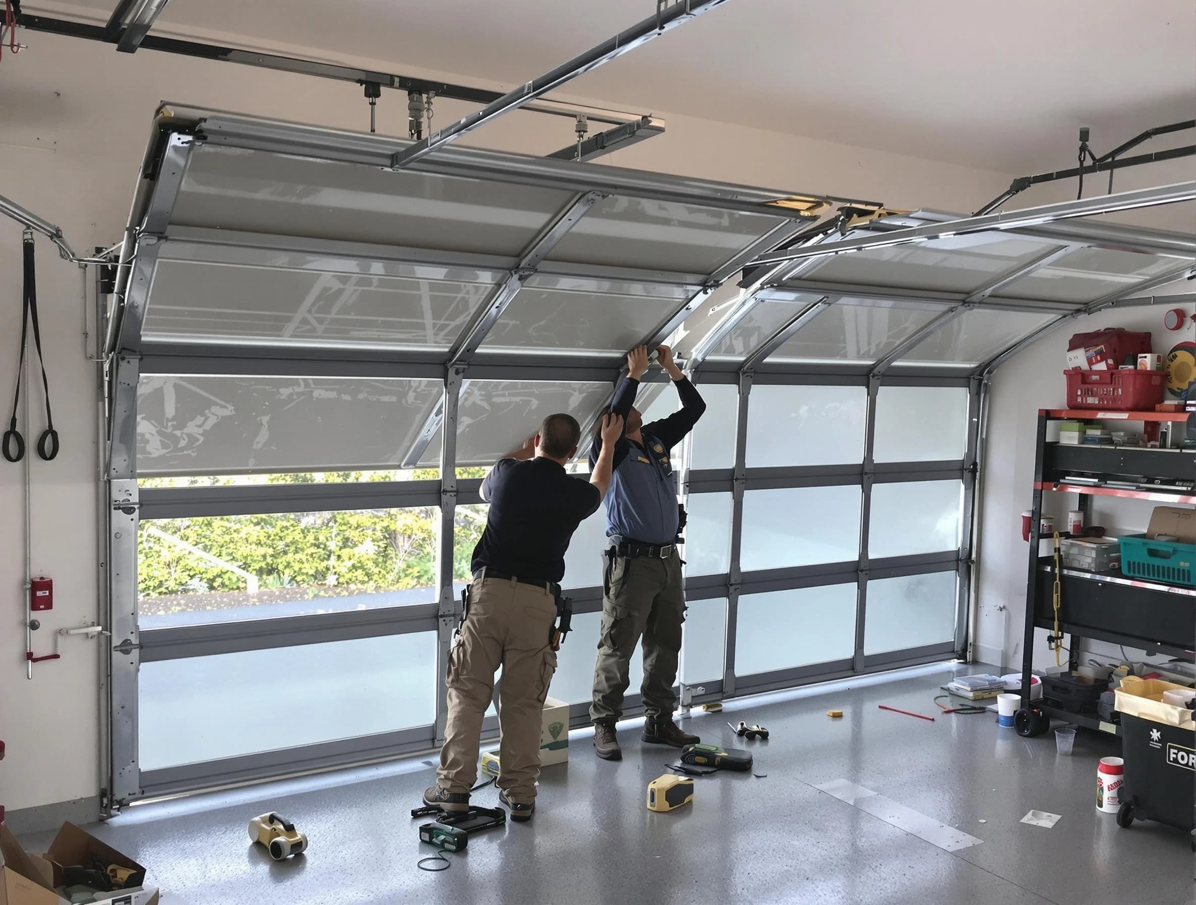 Snellville Garage Door Repair expert performing precise panel replacement on Snellville garage door