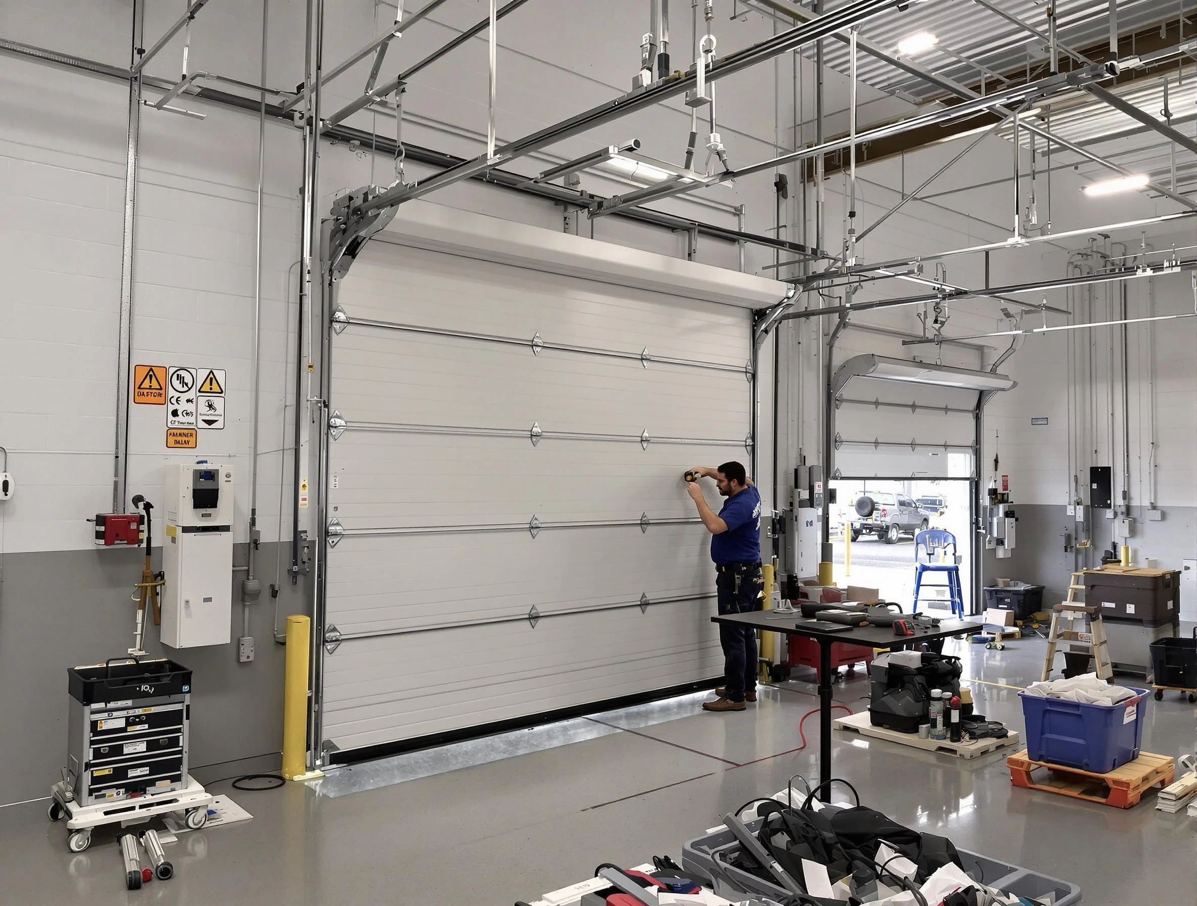 Commercial garage door repair being performed by Snellville Garage Door Repair expert in Snellville