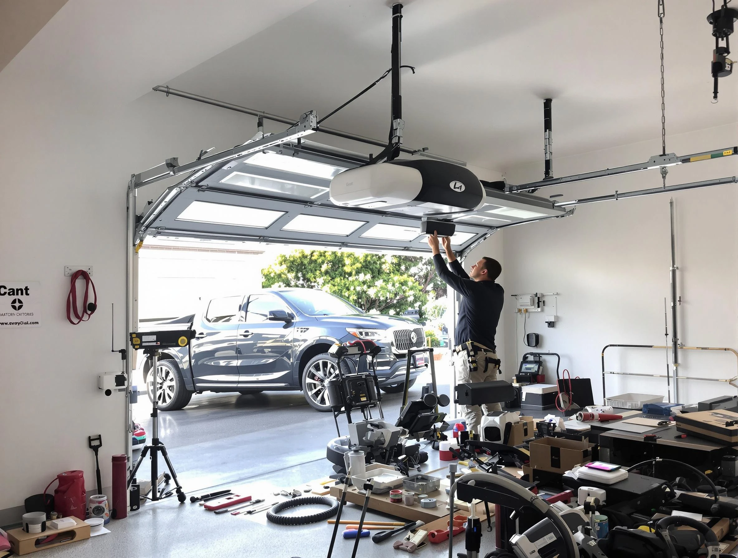 Snellville Garage Door Repair specialist installing smart garage door opener system in Snellville home