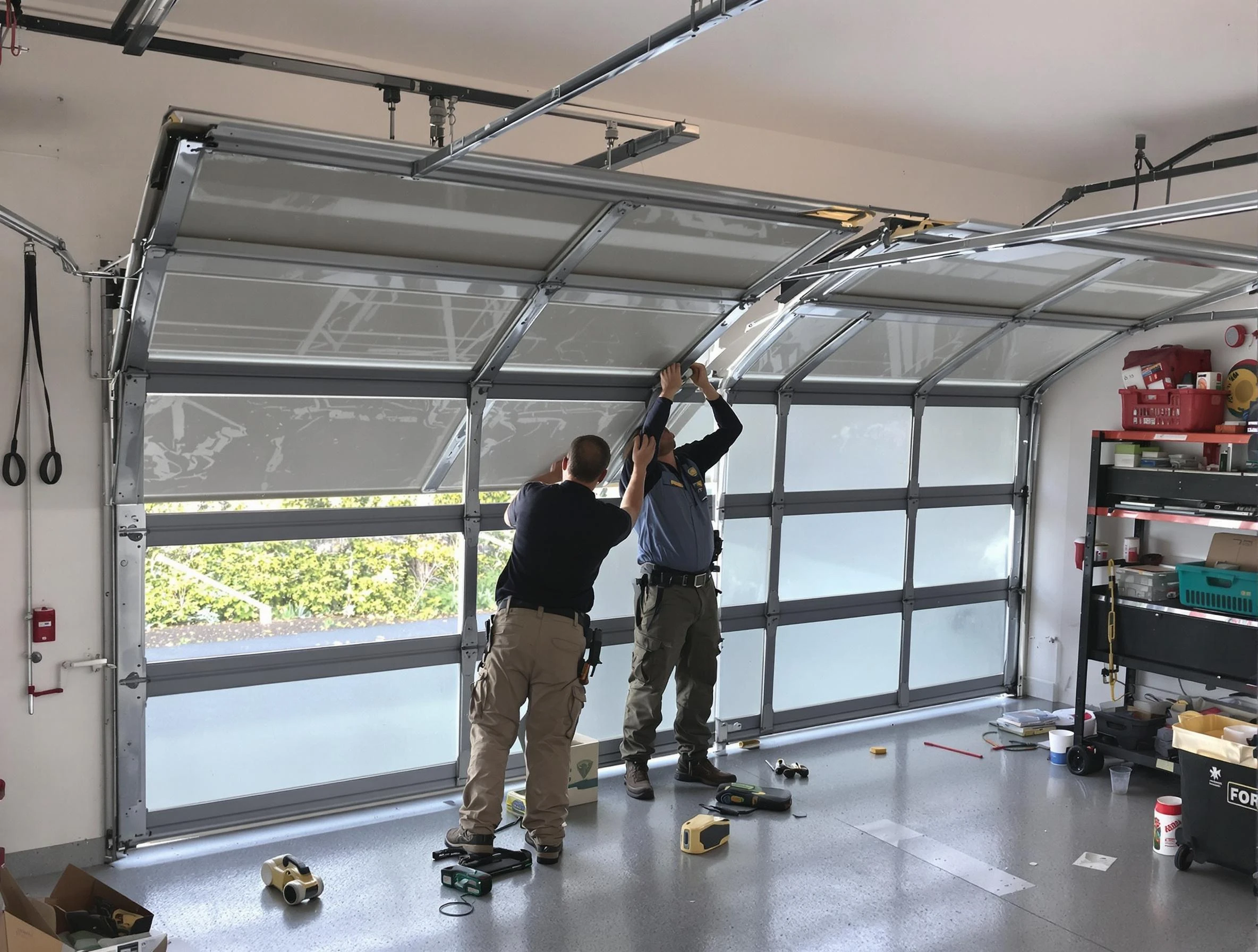 Snellville Garage Door Repair expert performing precise panel replacement on Snellville garage door