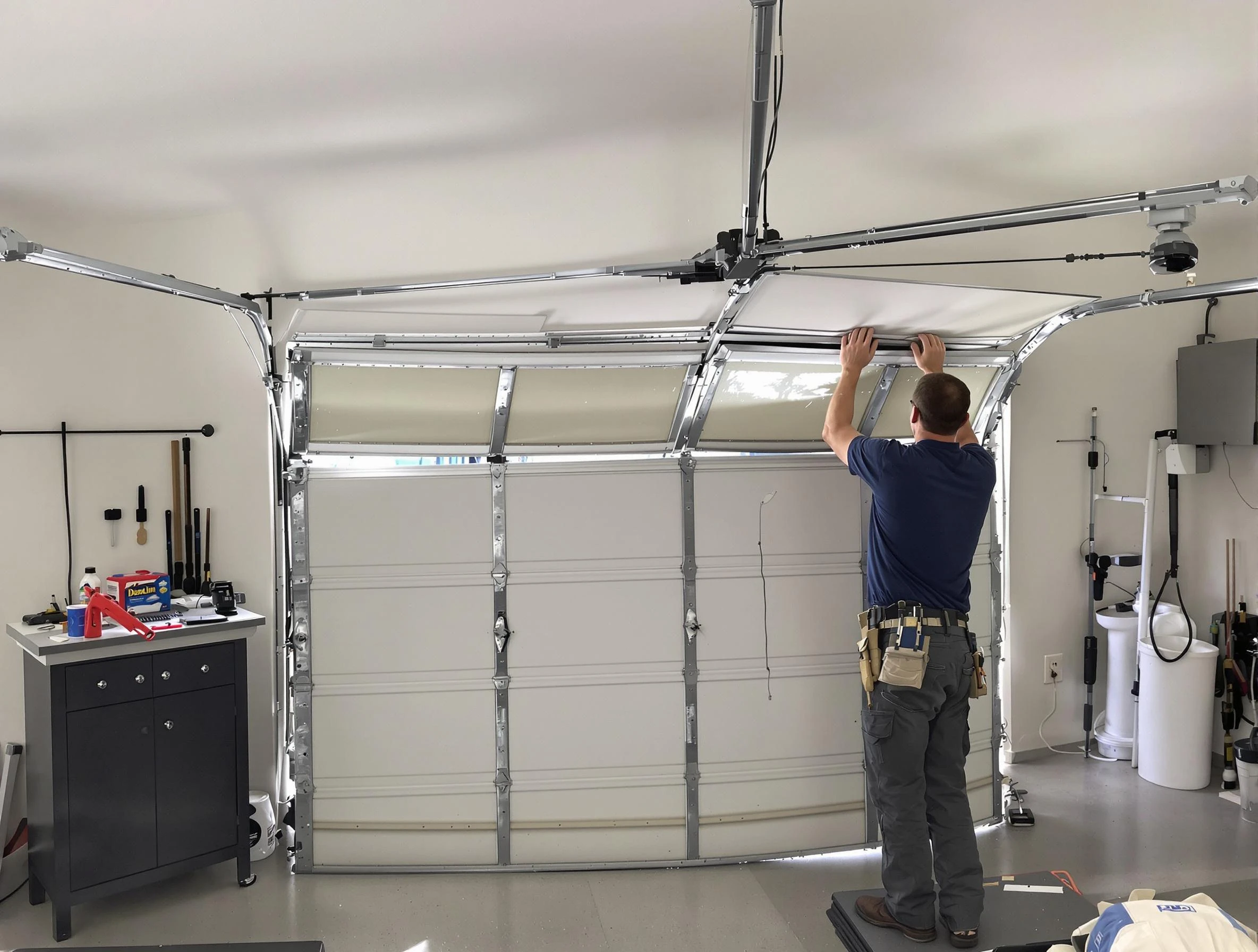 Snellville Garage Door Repair specialist performing precise section replacement on Snellville garage door