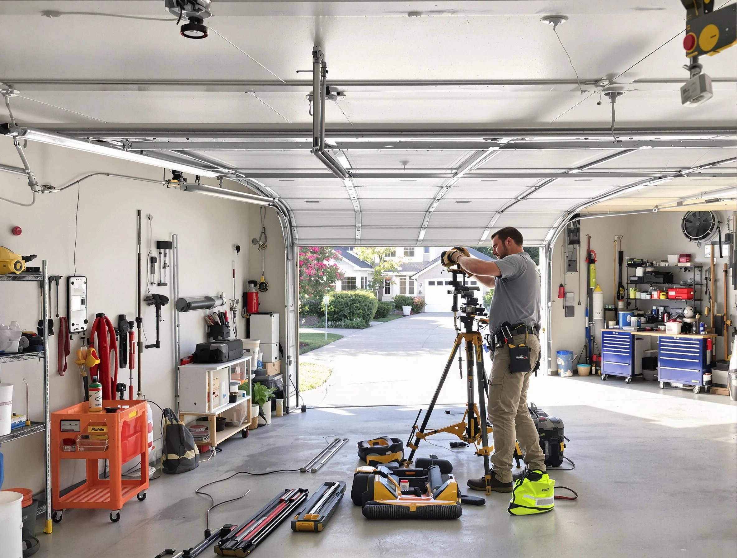 Snellville Garage Door Repair specialist performing laser-guided track alignment in Snellville